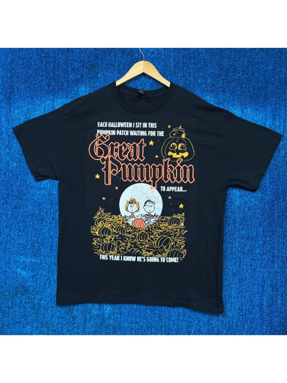 Linus Sally Its The Great Pumpkin Puffy Print Peanuts Tee XL